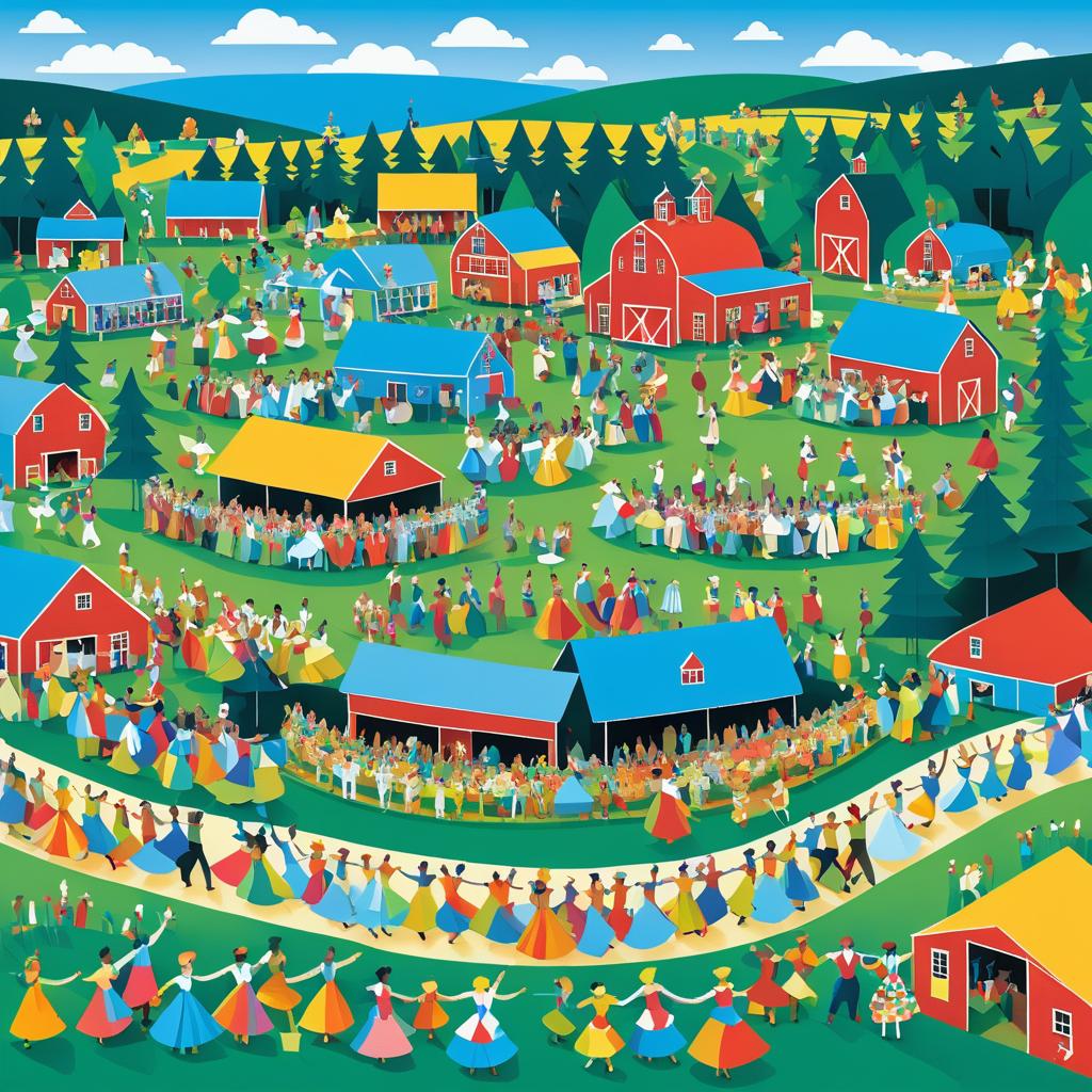 Vibrant Festival Collage on Blue Hills