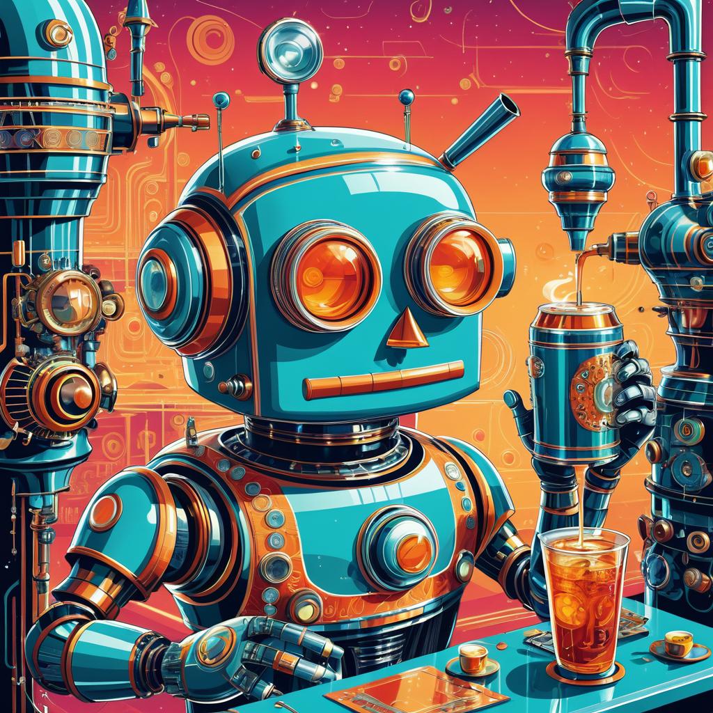 Whimsical Retro Robot with Soda