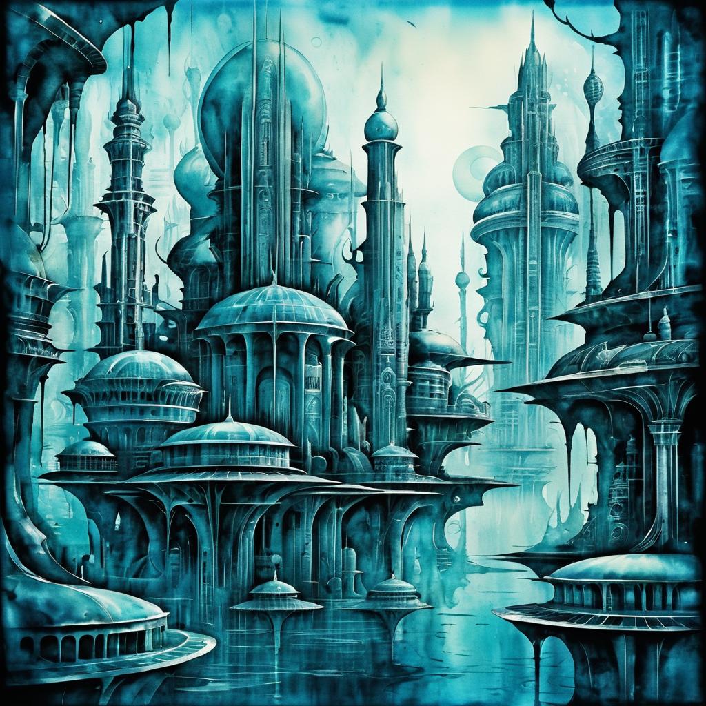 Surreal Underwater City with Retro Graphics