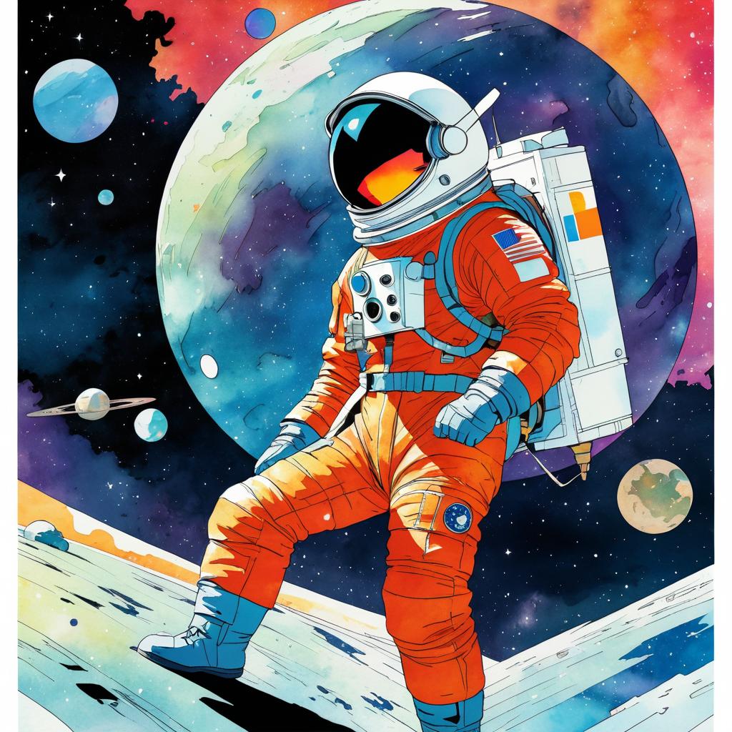 Vibrant Space Explorer in Watercolor Style