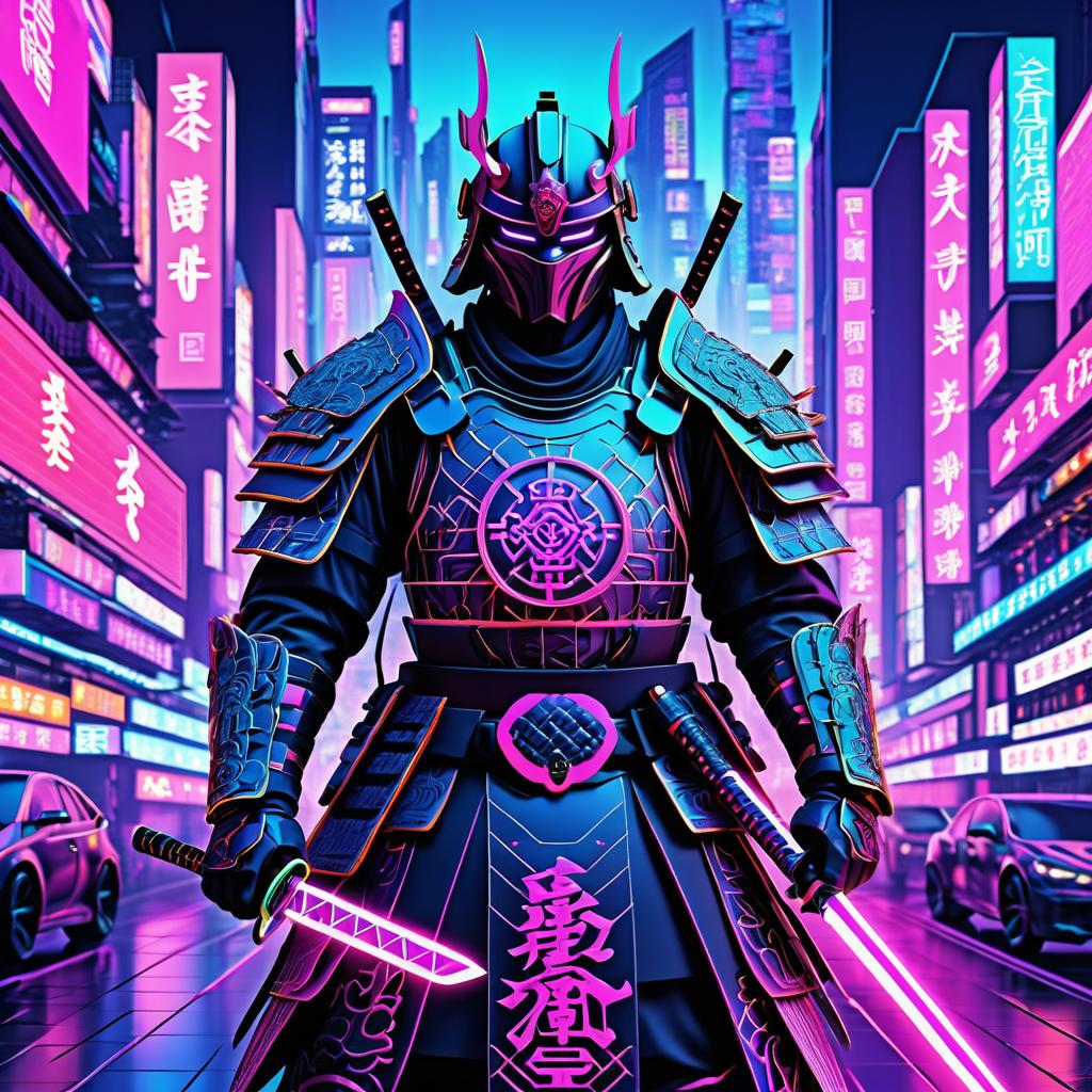 Modern Samurai: Cybernetic Warrior in Neon City