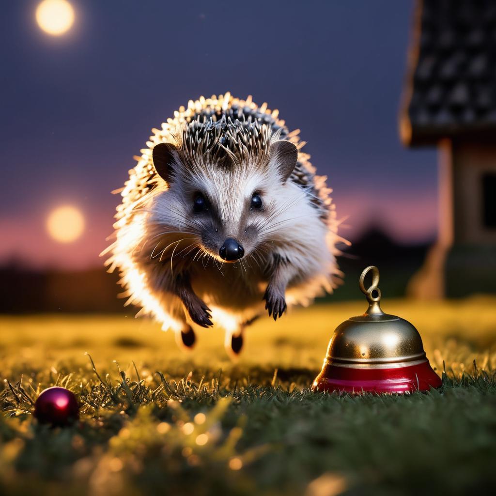 Curious Hedgehog Chasing a Shiny Bell