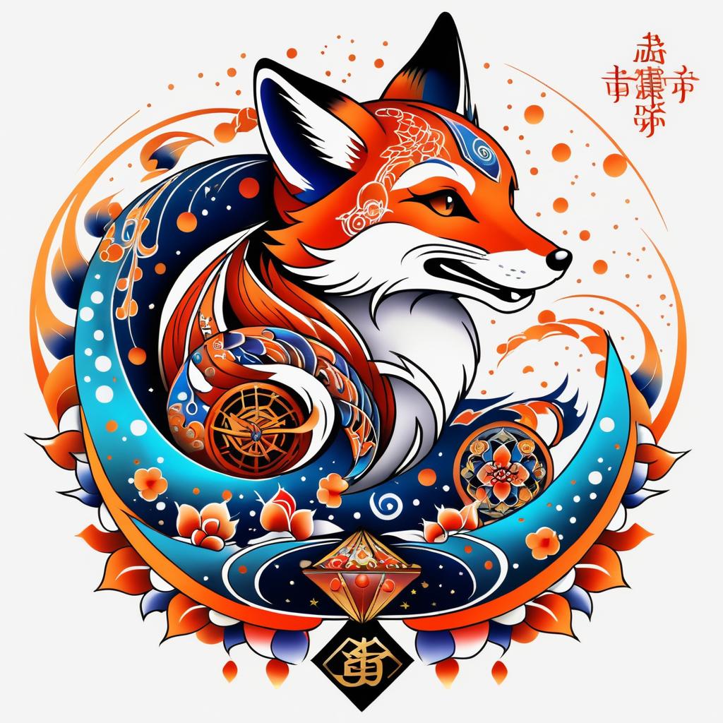 Playful Fox Spaceship Tattoo Design