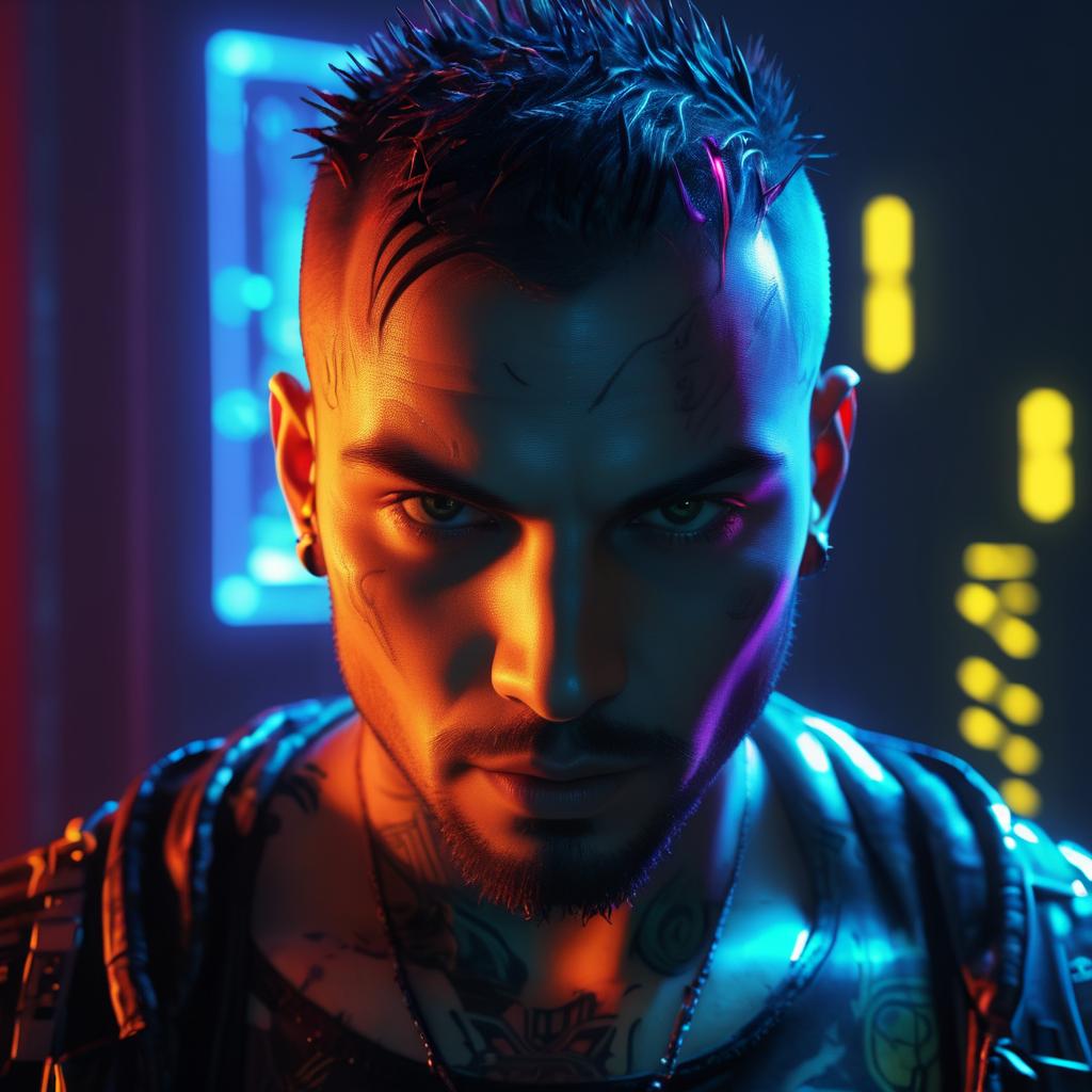 Frantic Cyberpunk Hacker in Horror Portrait