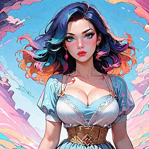 Stylized Portrait of Woman with Colorful Hair and Corset