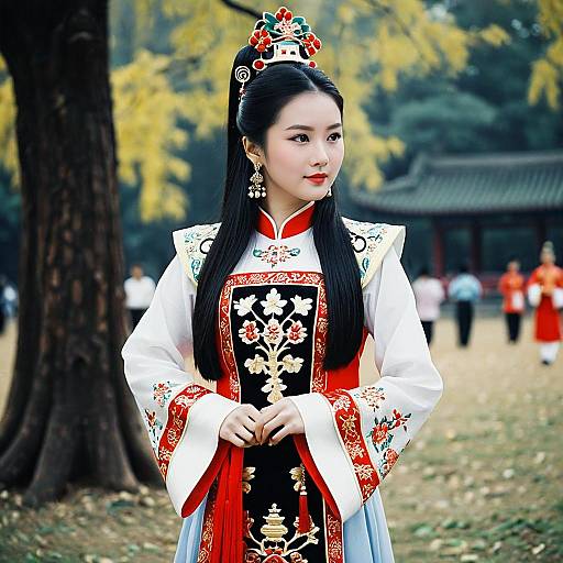 Elegant Chinese Nutcracker Costume in Nature