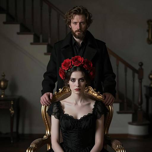 Mysterious Duo in Dimly Lit Room