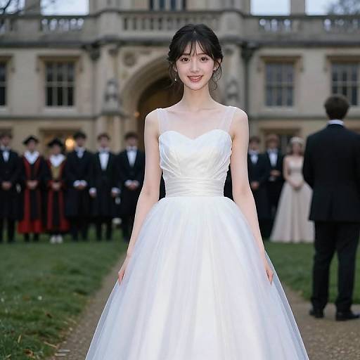 Charming Girl in White Debutante Dress