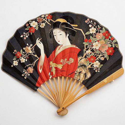 Vintage Silk Fan with Furisode Design