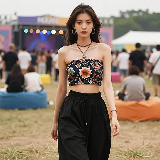 Woman in Bohemian Outfit at Music Festival