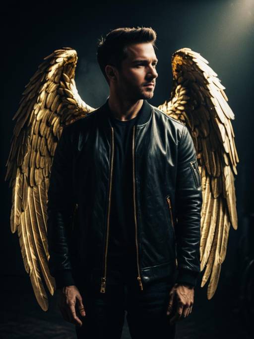 Man with Large Golden Angel Wings
