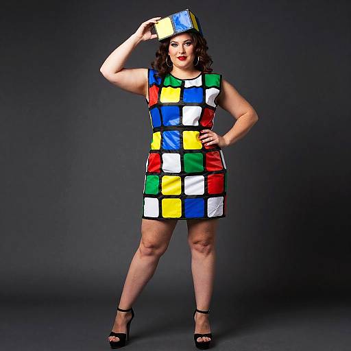 Plus Size Woman in Rubik's Cube Costume