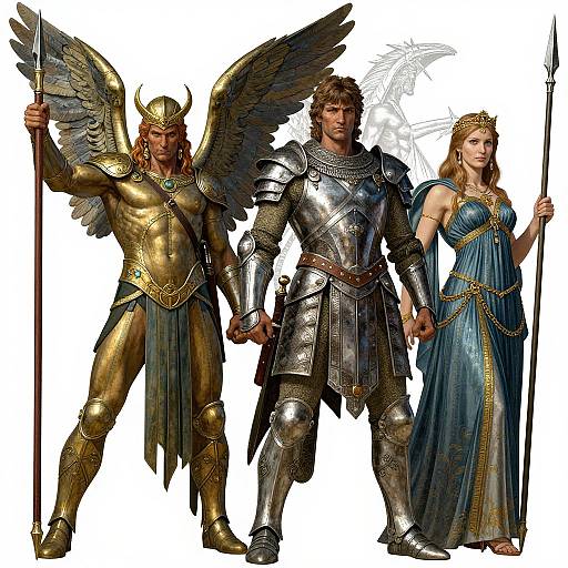 Mythological Heroes in Stylized Artwork