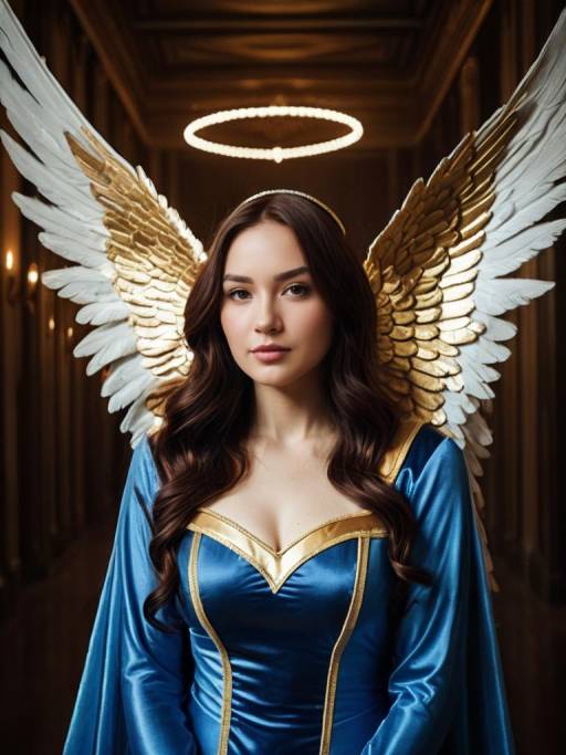 Woman in Blue Angel Wings Costume