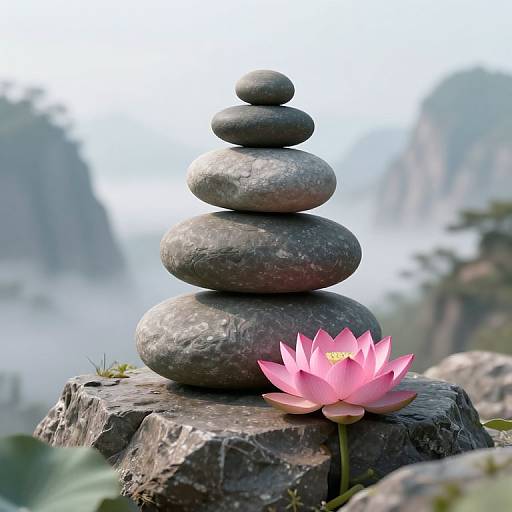 Serene 3D Stone Stack with Lotus
