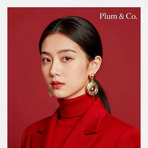 Asian Woman in Red Turtleneck and Blazer