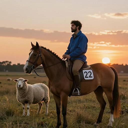 Rider on Horse Against Sunset Sky