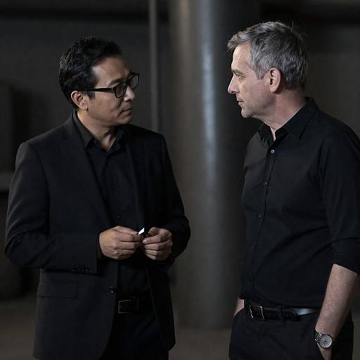 Two Men in Dimly Lit Industrial Setting