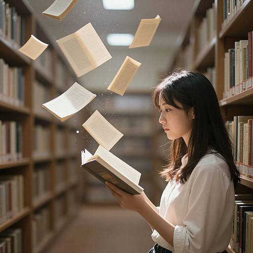 Ethereal Library with Floating Pages