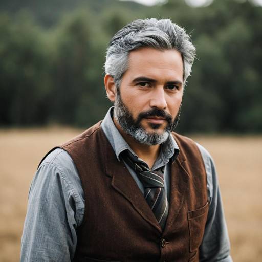 Middle-aged man in rustic vest with gray hair and beard