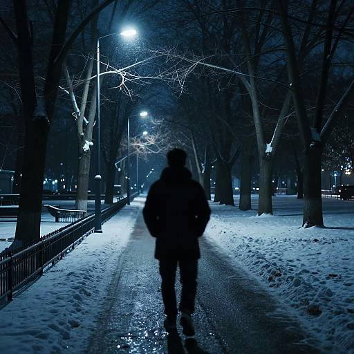 Moody Nighttime Snowy Park Silhouette