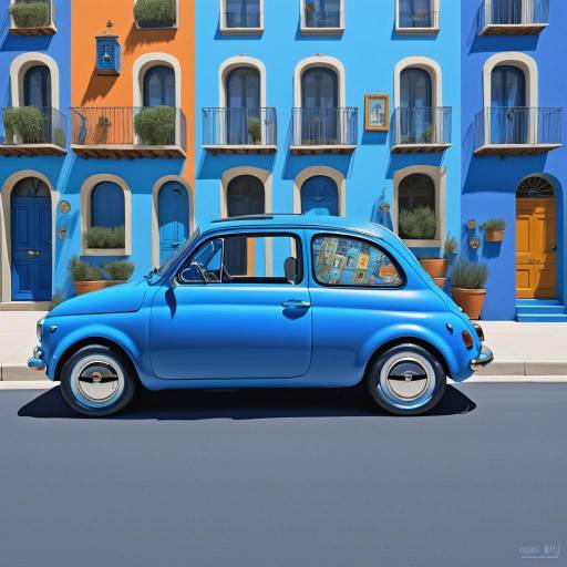 Vintage Blue Fiat 500 by Colorful Townhouses