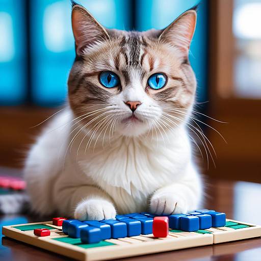 Blurry Cat Playing Mahjong Indoors