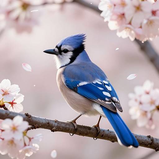 Blujay on Blossoming Cherry Branch