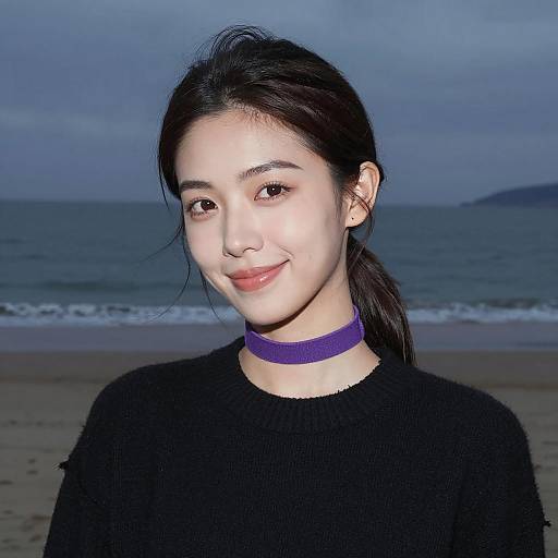 Dusk Beach Portrait of a Smiling Woman