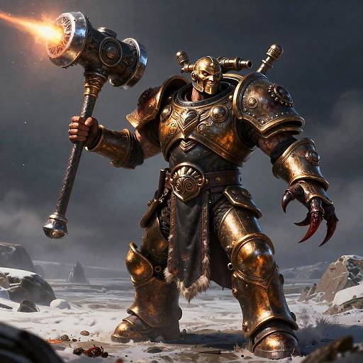Armored Warrior with Flaming Mace in Tundra