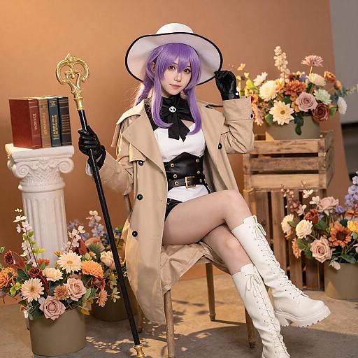 Cosplayer in Warm Floral Setting