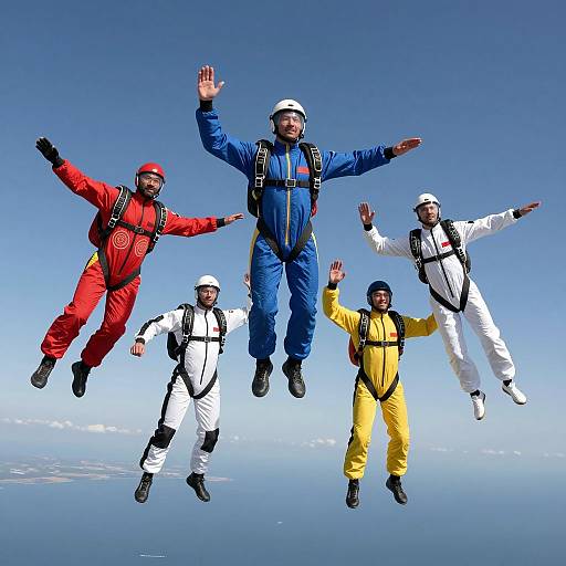 Dynamic Skydiving Scene with Colorful Jumpsuits