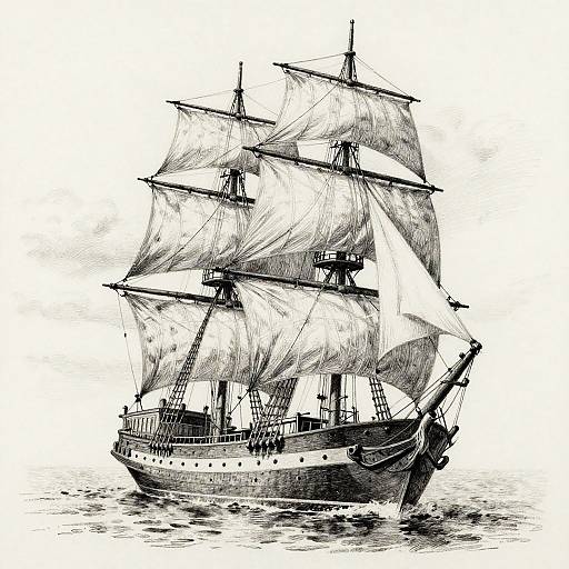 Vintage Sailing Ship Pencil Sketch