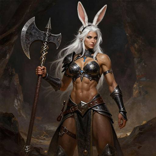 Muscular Rabbit-Eared Warrior Fantasy Art