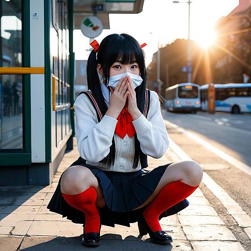 Rikka Takarada at Sunset Bus Stop