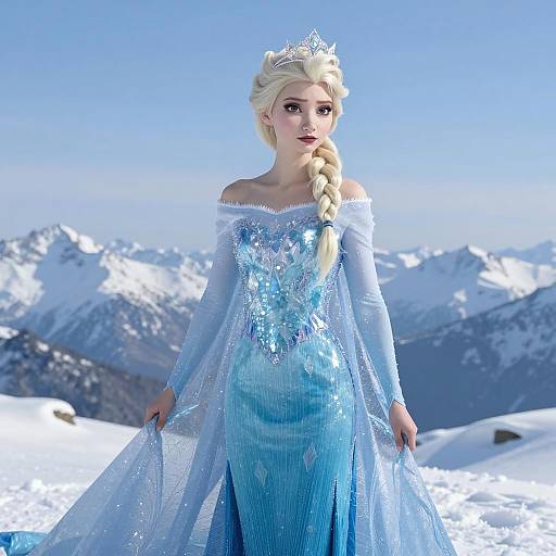 Ice Queen in Snowy Mountain Landscape