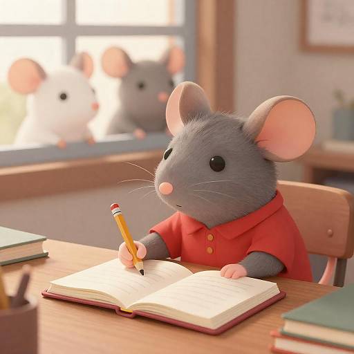 Anthropomorphic Mouse Writing in Book