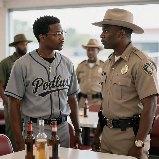 Two Black Men Facing Each Other in Diner