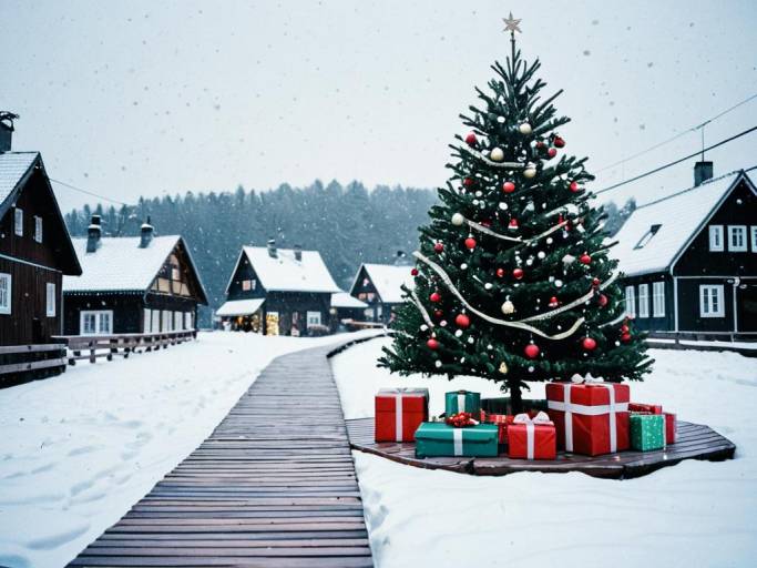 Festive Christmas Village Scene Wallpaper