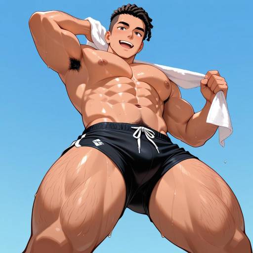 Muscular Guy in Swimwear with Towel Muscular Guy in Swimwear with Towel