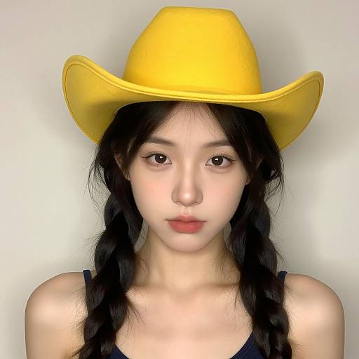 Young woman in yellow cowboy hat with braids