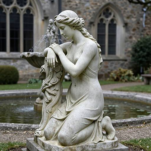 Kneeling Woman Statue in Gothic Garden