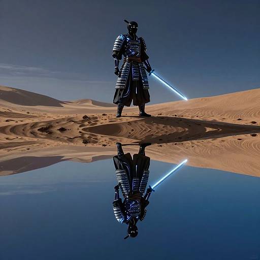 Cyberpunk Samurai in Surreal Inverted Desert