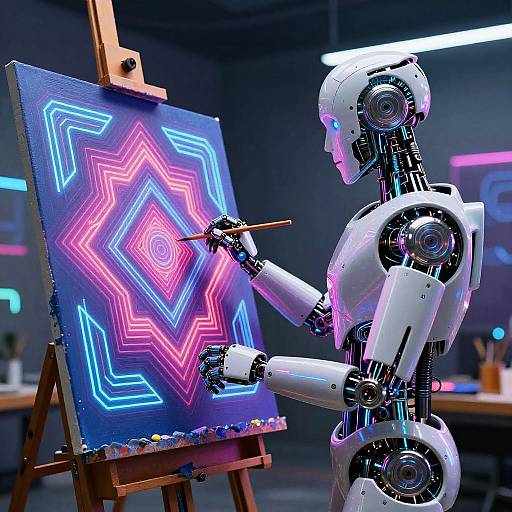 Cyberpunk AI Robotic Painter Art
