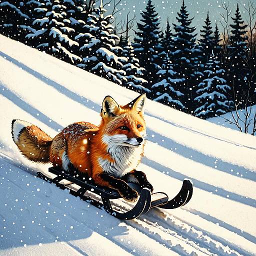 Fox Sledding on Snowy Hill