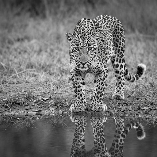 Intense Leopard Reflection at Waterhole