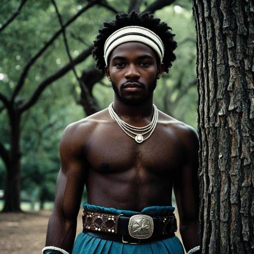 Dark-Skinned Male with Headband and Jewelry Outdoors