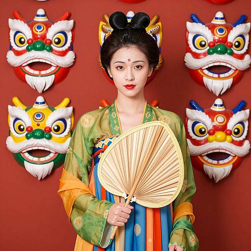 Vibrant East Asian Woman in Traditional Dress