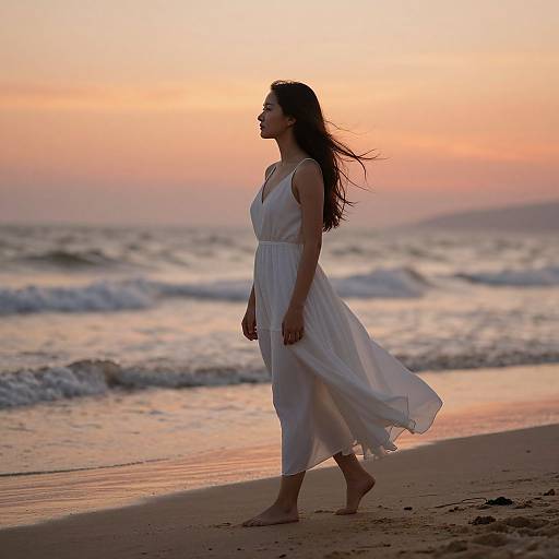 Serene Beach Sunset with Elegant Women