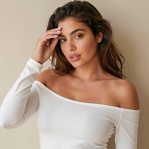 Elegant Woman Lying on Beige Surface